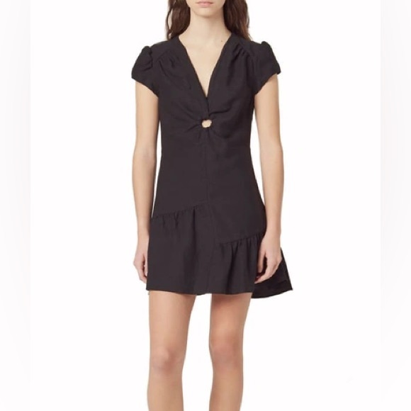 Like new ✨ Sandro Ronald Shirred Ring Mini Dress in black linen fully lined - Picture 1 of 9